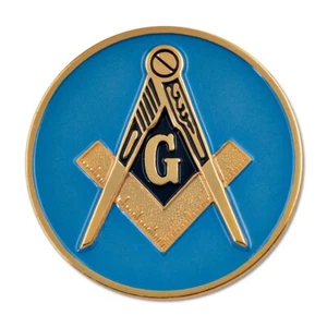 Quadrat & Kompass rund Freimaurer Auto Emblem - [blau & gold][3" Durchmesser] - Bild 1 von 1