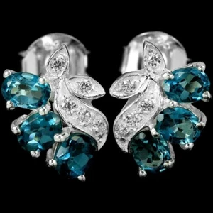 Orecchini Donna Argento Sterling 925 placcato oro con pietra London BluTopazio - Foto 1 di 4