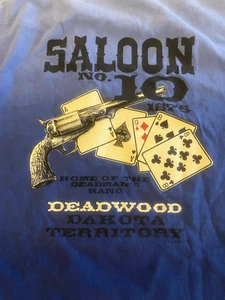 Deadwood Biker T-Shirt LARGE (Long) Graduated Blue Wash Logo: Saloon No. 10 1876 - Picture 1 of 9