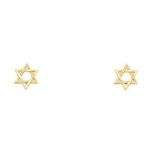 Ioka - 14K Yellow Gold Jewish Star of David Studs Post Push Back Earrings - Picture 1 of 2