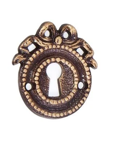 Antique Brass Deluxe Bow Style Escutcheon Key Hole Cover - Picture 1 of 1