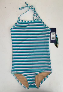 Toobydoo Girls Striped One Piece Swimsuit Pink/Orange Size 9/10 - Picture 1 of 3