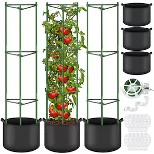 3PCS 48" Tomato Cages with 3 Grow Bags Heavy-Duty Garden Plant Support - Picture 1 of 7