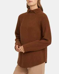 $425 NWT THEORY SzM MOVING RIBBED TURTLENECK CASHMERE PULLOVER SWEATER SYRUP - Bild 1 von 9