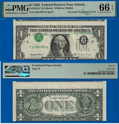 1995 $1 Federal Reserve Note PMG 66EPQ - Inverted Overprint Error - Image 1 of 3
