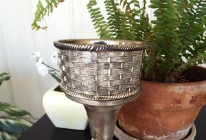 Silver Tone  Basket weave Wine Bottle Coaster/Candle Holder Made In Japan - Picture 1 of 9