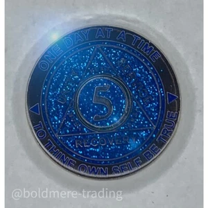 Moneda 5 Años Alcohólicos Anónimos Medallón Azul Plateado AA Sobriedad Chip - Imagen 1 de 6