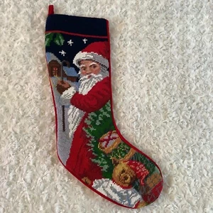 #2 Medias de Navidad de oso de Papá Noel de lana de terciopelo rojo vintage 14" - Imagen 1 de 8