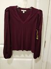 Ryegrass Women L/S Vneck Semi Sheer  Sleeve Top French Wine (Burgundy)Size Small