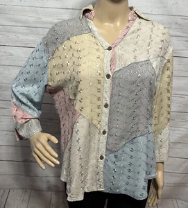 Sacred Threads Patchwork Bluse klein pastell Blumen bestickt 100% Viskose Shirt - Bild 1 von 13