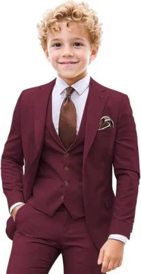 Trajes de Esmoquin para Niños 3 Piezas Formales Calce Ajustado Boda Fiesta Trajes para Niños Anillo Foto 1 de 4