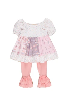 NWT Boutique Birthday Pants Outfit Girls 8 Ruffle Short Sleeve Party Polka Dots - Picture 1 of 2