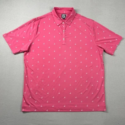 Footjoy Shirt Mens 2xl Golf Polo Athletic Fit All Over Print Flag Sticks Pink - Image 1 of 4