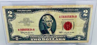 1963 $2 Red Seal Circulated Bank Note Serial No. A 06805834 A - Image 1 of 2