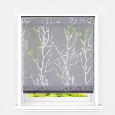 Raffrollo mit Haken Ösen Ausbrenner Raffgardine Küche Gardinen Transparent Weiß - Bild 1 von 4