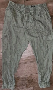 Pantalones de chándal recortados Banana Republic verde salón cargo mezcla de lino L - Imagen 1 de 7