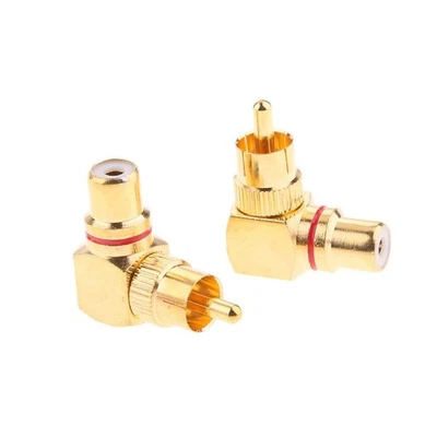 2x RCA Male To Female Right Angle Adapter 90 Degree Gold - Image 1 of 4
