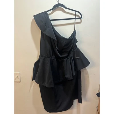 NWT ELOQUII Studio Black One Shoulder Ruffle Peplum Dress Size 20 - Image 1 of 4