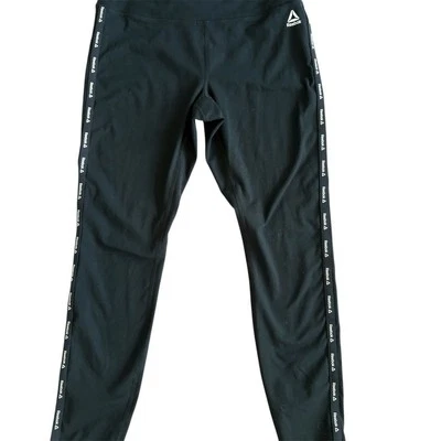 Leggings negros de tiro alto Reebok para mujer M con logotipo a rayas en la pierna Foto 1 de 3