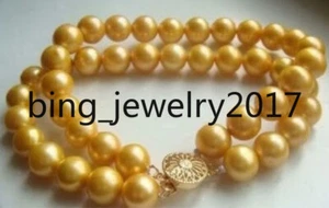 BRACCIALE PERLA ORO 2 FILE 14K FIBBIA AAA 9-10 MM MARE DEL SUD 7,5-8" - Foto 1 di 3