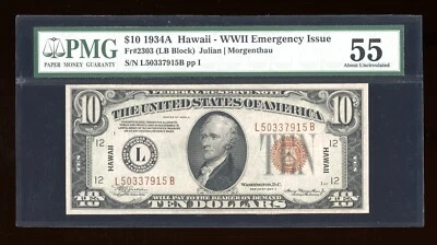DBR 1934-A $10 FRN Hawaii LB Block Fr. 2303 PMG 55 Serial L50337915B - Image 1 of 2