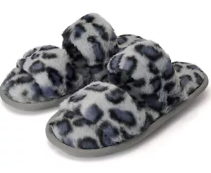 Women's Open Toe Fluffy Slippers-Two Band Slides Soft Luxury Plush Shoes - Picture 1 of 4