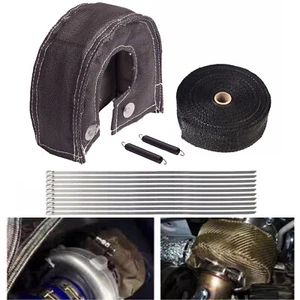 Cubierta de manta protectora térmica Turbo T4 + 2" 50 pies cinta envolvente de cabezal de escape negra - Imagen 1 de 6