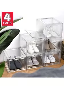 Clear Transparent Stackable Shoebox & Organizer, 4-pack Plastic 11.8"x15.1"x9.4" - Picture 1 of 12