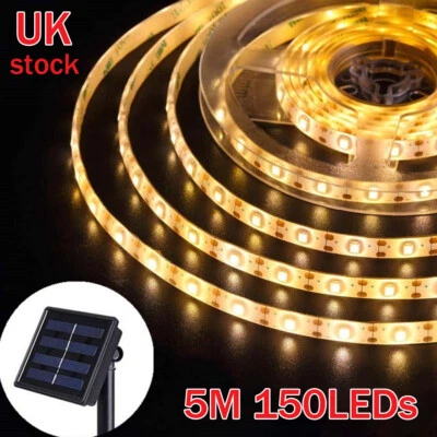 5M Outdoor Solar 150LED Strip Lights Waterproof Garden Flexible Tape Rope 8 mode - Image 1 of 4
