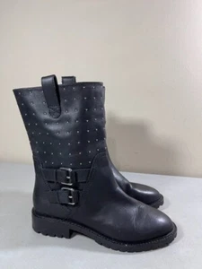 BANANA REPUBLIC WOMEN'S BLACK LEATHER STUDDED PULL ON ANKLE BOOTS SIZE 7M - Picture 1 of 3