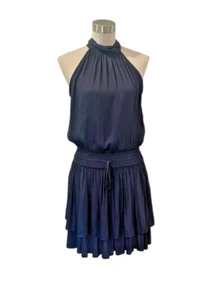 NUEVO CON ETIQUETAS Vestido Versona Azul Marino Coqueto Volantes Lazo Halter S M - Imagen 1 de 9