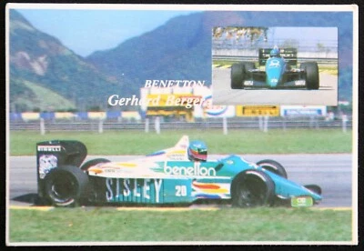 1986 Portuguese F1 Pocket Calendar #18 - Benetton B186 Gerhard Berger - Image 1 of 2
