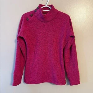 Cabelas Fleece Pullover Top Heathered Black Pink Medium Athleisure Casual Button - Picture 1 of 8