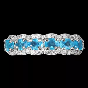 925 Anello Argento Sterling Ovale Blu Apatite Naturale Gemma Gioielli Misura - Foto 1 di 9
