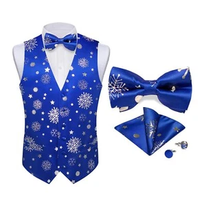 Mens Christmas Suit Vest Holiday Xmas Waistcoat Bowtie Set Party Suit Vest Ch... - Picture 1 of 6