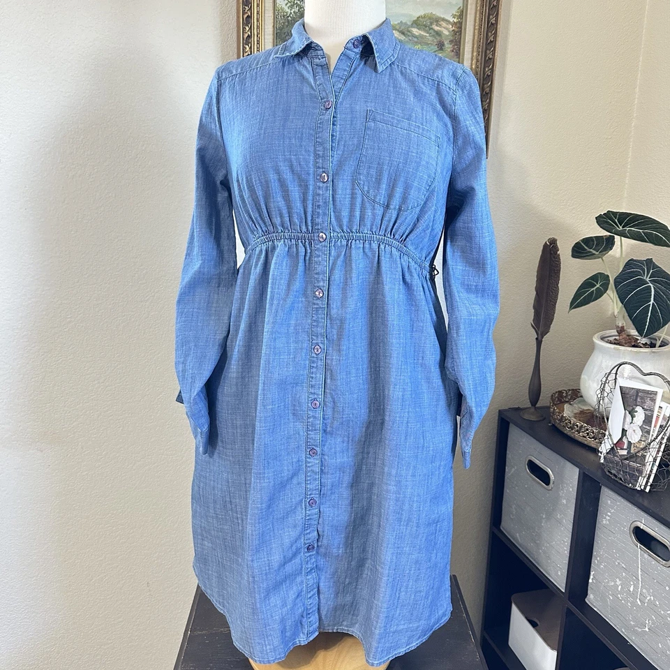 Motherhood Maternity Jean Dress Blue Denim Long Sleeve With Pockets Size Small - Image 1 of 4