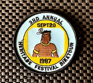 HERITAGE FESTIVAL BIKETOUR 3. JÄHRLICHER SEPTEMBER 20, 1987 NUR AUFNÄHEN AUFNÄHER 3" NOS - Bild 1 von 2