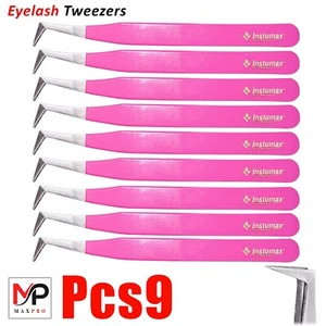 9X L-TYPE PINK EYEBROW TWEEZERS FOR WOMEN HAIR REMOVAL & EYELASH EXTENSIONS - Picture 1 of 1