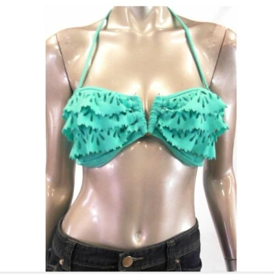 California Waves Women Junior Halter Bikini Top L Green Foam Bra Cutout  - Image 1 of 2
