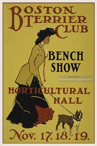 Boston Terrier Club Hundeshow Poster, Frau & Hund, Wandkunst Poster - Hundeliebhaber - Bild 1 von 13