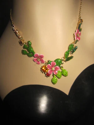 BETSEY JOHNSON CACTUS AND FLOWERS WITH BLING NECKLACE - Image 1 of 4
