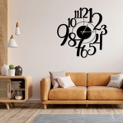 Metal Wall Clock - Large Modern Round Wall Clock 60 cm -Numeral Design - Image 1 of 4