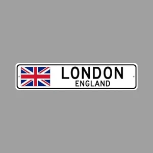 London England 4" x 18" Novelty Sign Aluminum - Afbeelding 1 van 2