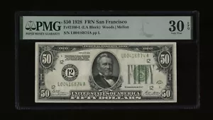 DBR 1928 $50 FRN San Francisco Numeral Fr. 2100-L PMG 30 EPQ Serial L00416874A - Picture 1 of 2