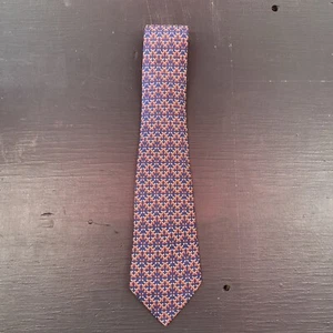 80s Vintage Blue Red Silk Hermes Tailored Tie - Picture 1 of 7