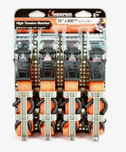 Keeper 14' RATCHET TIE DOWN Orange Double J Hooks 400 lb. High Tension 05505 NEW - Picture 1 of 1