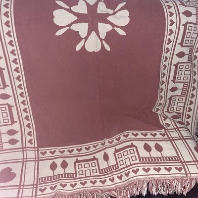 Manta tapiz tejida vintage corazón y casas Foto 1 de 4