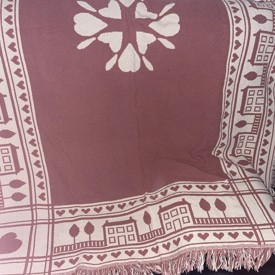 Manta tapiz tejida vintage corazón y casas Foto 1 de 4