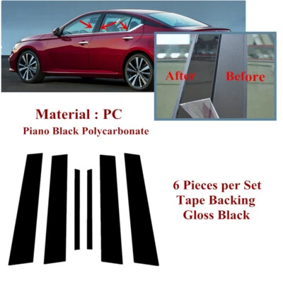 Para Nissan Altima 2019-21 negro brillante 6 piezas postes de pilar puerta ventana cubierta moldura Foto 1 de 4