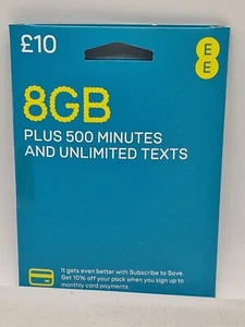 EE Karta SIM Pay As You Go 10 £ Pakiet Dostaje 8 GB danych Nieograniczony SMS Mini Micro Nano - Zdjęcie 1 z 1